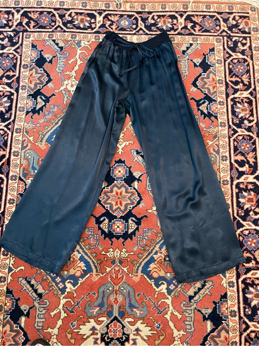 Satin Wide-Leg Lounge Pants - Black